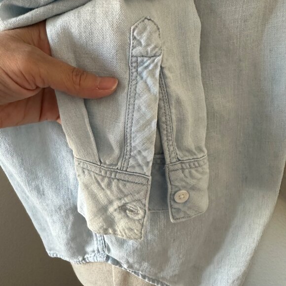 Rails Matea Lace Up V Neck Shirt Spread Collar Linen Blend Vintage Blue Sz M - Picture 9 of 12